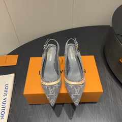 LV HIGH SLINGBACK LOGO PRINT 25S 55MM IN GREY DENIM
