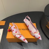 LV HIGH SLINGBACK LOGO AND CHERRY PRINT 25S 55MM IN LIGHT PINK DENIM