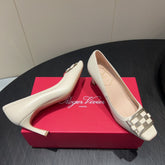 ROGER VIVIER 25S TROMPETTE SQUARE TOE HIGH HEELS 70MM IN IVORY SHINY CALFSKIN