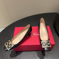 ROGER VIVIER 25S TROMPETTE SQUARE TOE HIGH HEELS 45MM IN BLACK SHINY CALFSKIN