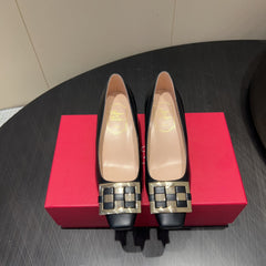 ROGER VIVIER 25S TROMPETTE SQUARE TOE HIGH HEELS 45MM IN BLACK SHINY CALFSKIN