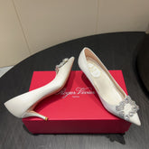 ROGER VIVIER 25S POINTED TOE HIGH HEELS 70MM IN IVORY SILK EMBELLISHED CRYSTALS