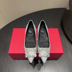 ROGER VIVIER 25S GRETE BALLET FLATS IN BLING SILVER EMBELLISHED CRYSTALS