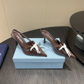 PRADA 25S POINTED TOE SLINGBACK 85MM IN DARK BROWN LAMBSKIN WITH TIE UP DESIGN
