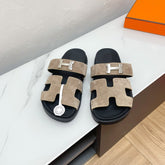 CHYPRE SANDAL LIGHT GRAY SUEDE WITH H BUCKLE