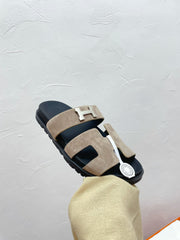 CHYPRE SANDAL LIGHT GRAY SUEDE WITH H BUCKLE