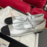 MARY JANE ROUND TOE IN SILVER CALFSKIN AND BLACK SATIN
