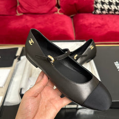 MARY JANE SHOES IN BLACK CALFSKIN AND SATIN