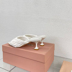 Women's Mid - Heel White Leather Stylized