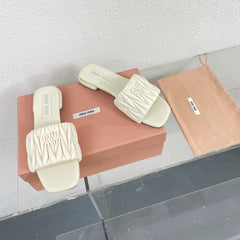 Women's White Leather Slippers