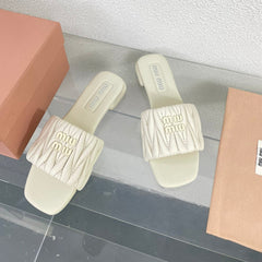 Women's White Leather Slippers