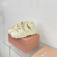Roman Strap Thick-Soled Cream Sandals