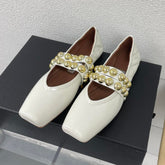 ALAIA MARY JANE PEARL IN GLOSSY WHITE LAMBSKIN