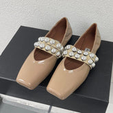 ALAIA MARY JANE PEARL IN GLOSSY BEIGE LAMBSKIN