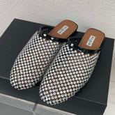 ALAIA FLAT MULES IN STRASS BLACK LAMBSKIN WITH RHINSTONES