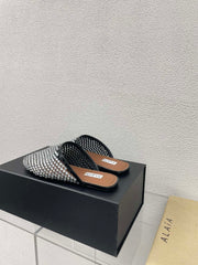 ALAIA FLAT MULES IN STRASS BLACK LAMBSKIN WITH RHINSTONES