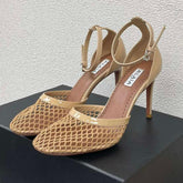 ALAIA HIGH FISHNET 9 CM PUMPS IN EGG NOG MESH