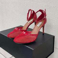 ALAIA HIGH FISHNET 9 CM PUMPS IN CHERRY RED MESH