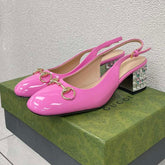 GG WOMEN'S HORSEBIT SLINGBACK IN FUSCIA PINK CALFSKIN WITH RHINSTONES