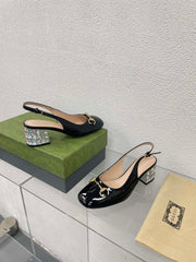 GG WOMEN'S HORSEBIT SLINGBACK IN BLACK CALFSKIN WITH RHINSTONES