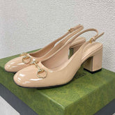 GG WOMEN'S HORSEBIT SLINGBACK 75MM IN TAN BEIGE CALFSKIN