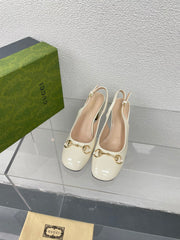GG WOMEN'S HORSEBIT SLINGBACK 75MM IN WHITE CALFSKIN
