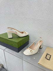 GG WOMEN'S HORSEBIT SLINGBACK 75MM IN WHITE CALFSKIN