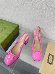 GG WOMEN'S HORSEBIT SLINGBACK 75MM IN FUSICA PINK CALFSKIN