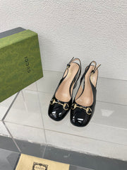 GG WOMEN'S HORSEBIT SLINGBACK 95MM IN BLACK CALFSKIN