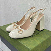 GG WOMEN'S HORSEBIT SLINGBACK 95MM IN WHITE CALFSKIN