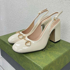 GG WOMEN'S HORSEBIT SLINGBACK 95MM IN WHITE CALFSKIN