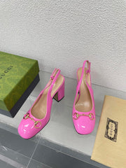 GG WOMEN'S HORSEBIT SLINGBACK 95MM IN FUSICA PINK CALFSKIN