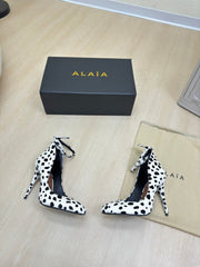 DECOLLETE PUMPS IN BLACK MIX WHITE DOTS HAIRCALF