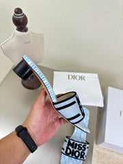 DWAY HEELED SLIDE EMBROIDERED COTTON AND LIGHT PINK MISS DIOR ALLOVER MOTIF 35 MM