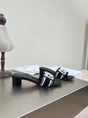 DWAY HEELED SLIDE EMBROIDERED COTTON AND BLACK MISS DIOR ALLOVER MOTIF 35 MM