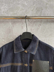Loewe Pocket Leather Jacket Dark Blue Denim Cotton