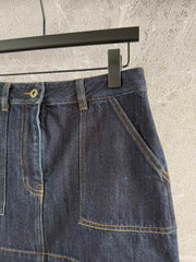 Loewe Pocket Leather Skirt Dark Blue Denim Cotton