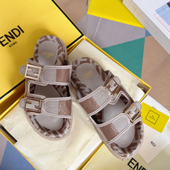 FENDI DAD SANDAL IN WHITE MIX CIDER BROWN MONOGRAM JACQUARD FABRIC