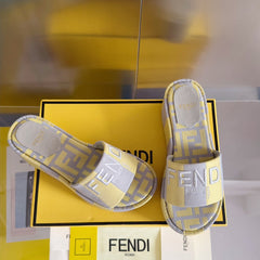 FENDI PLATFORM WEDGES IN LIGHT YELLOW MIX GREY FF MONOGRAM FABRIC