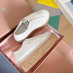 Lace - up Platform Shoes White Canvas