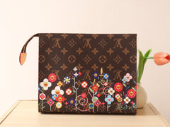 TOILETRY POUCH 25 CM BAG IN BROWN MONOGRAM CALFSKIN WITH STICKER