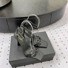 SL ANKLE-BUCKLE HEELED SANDALS BLACK CALFSKIN