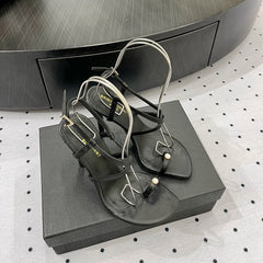 SL LINDEN HEELED SANDALS BLACK CALFSKIN