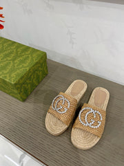 GG INTERLOCKING G ESPADRILLE COPPER FABRIC