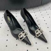 HEELED PUMPS 65 MM IN BLACK SMOOTH LAMBSKIN SILVER HARDWARE