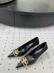 HEELED PUMPS 65 MM IN BLACK SMOOTH LAMBSKIN GOLD HARDWARE