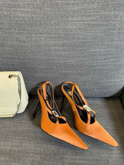 HIGH SANDAL ATTACHED GEM IN TANGELO ORANGE SILK