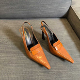 POINTED-TOE SLINGBACK PUMPS IN TANGERINE ORANGE SHINY CALFSKIN