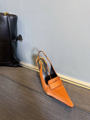POINTED-TOE SLINGBACK PUMPS IN TANGELO ORANGE SILK
