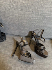 DEBBIE PLATFORM SANDALS IN BLACK SATIN